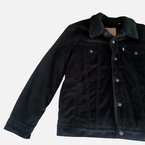 LEVI'S Premium Denim Black Corduroy Sherpa Lined Button Front Trucker‎ Jacket XL - Picture 5 of 9